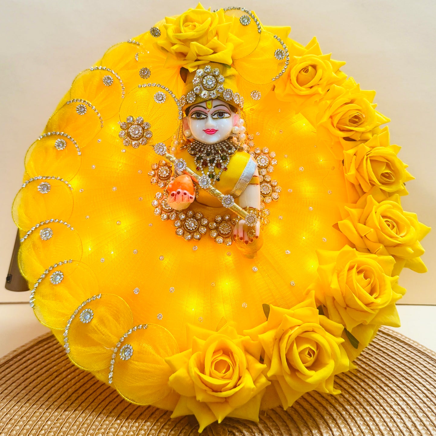 LED Light Red Rose Laddu Gopal Dress with Mukut & Surprise Gift