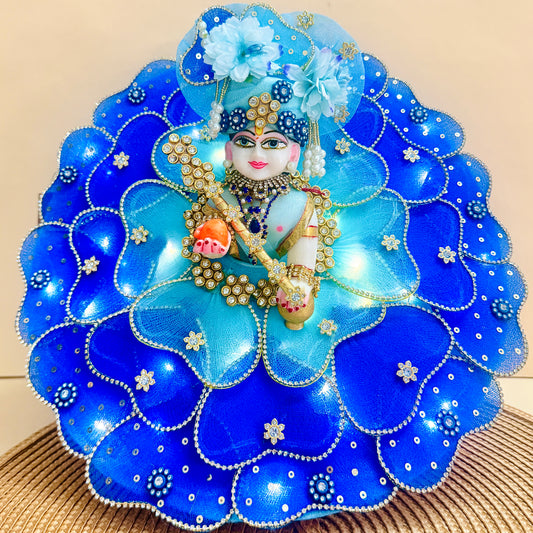 LED Light Blue Heart Petal Laddu Gopal Dress with Mukut & Surprise Gift