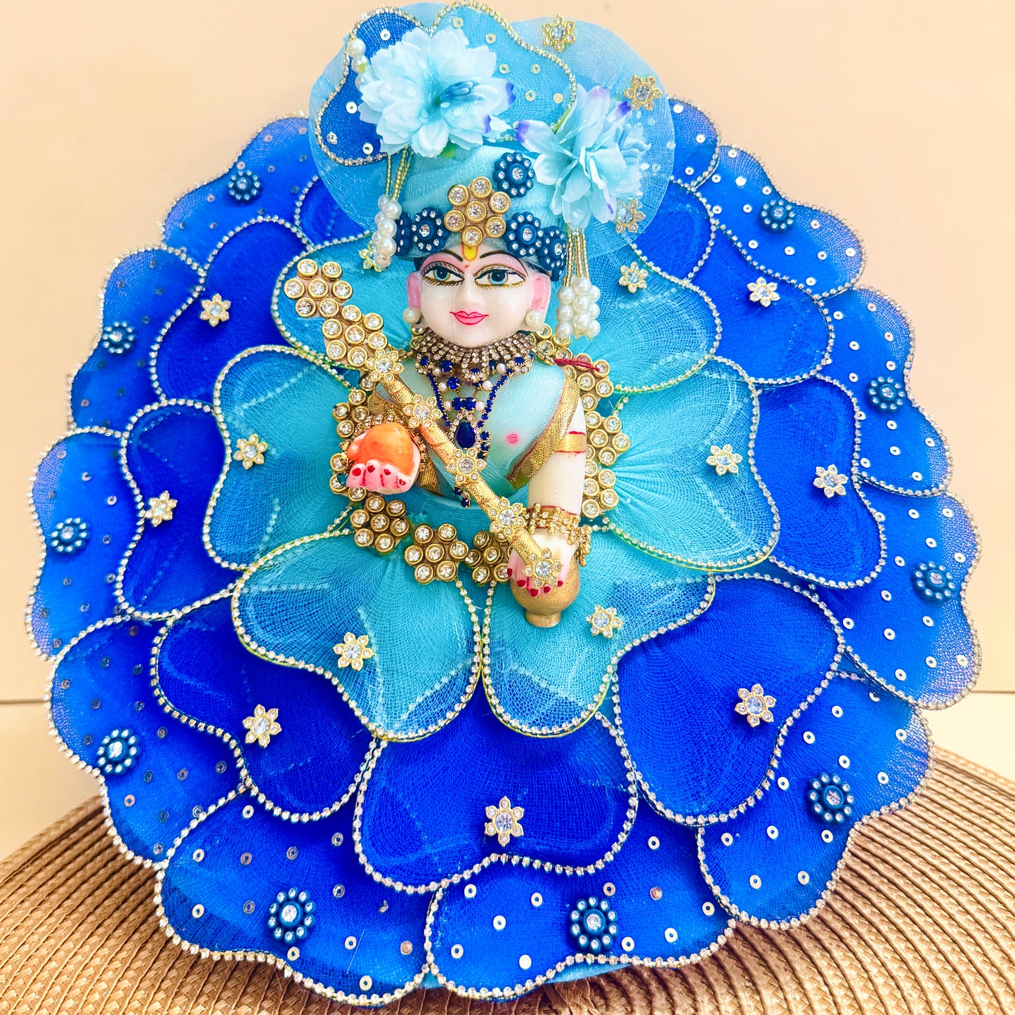LED Light Blue Heart Petal Laddu Gopal Dress with Mukut & Surprise Gift