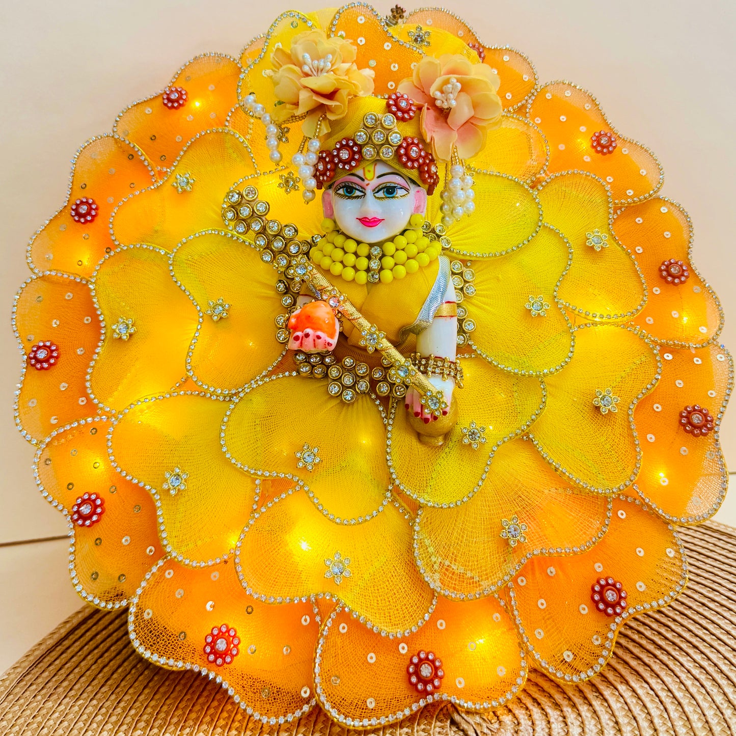 LED Light Blue Heart Petal Laddu Gopal Dress with Mukut & Surprise Gift