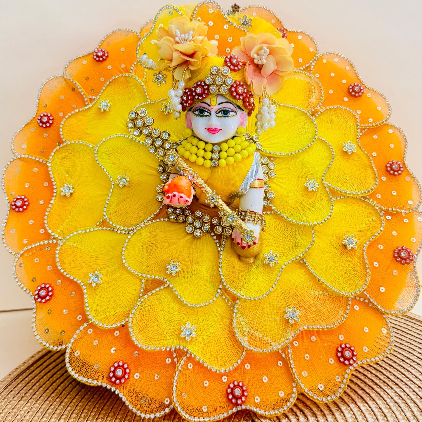 LED Light Blue Heart Petal Laddu Gopal Dress with Mukut & Surprise Gift