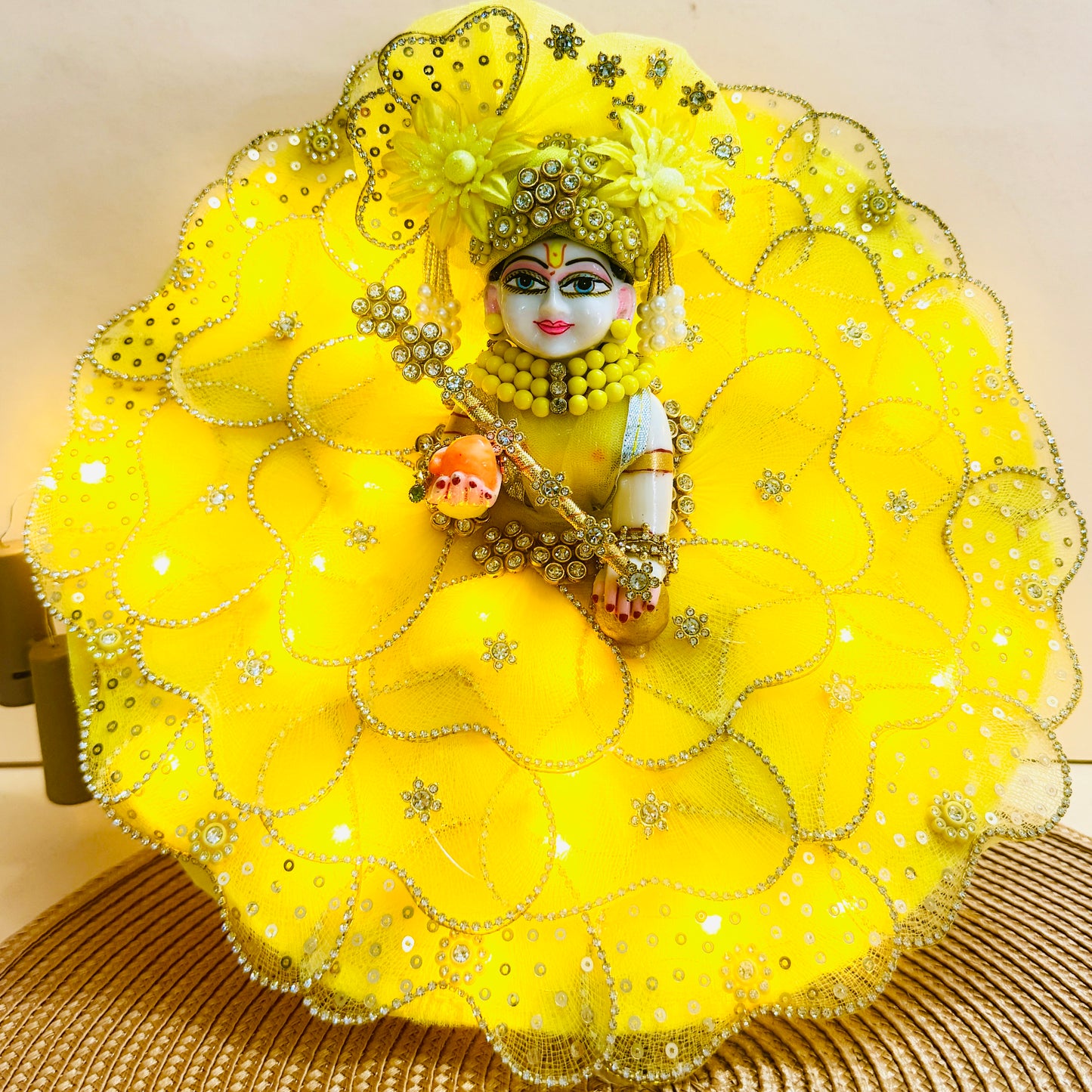LED Light Blue Heart Petal Laddu Gopal Dress with Mukut & Surprise Gift