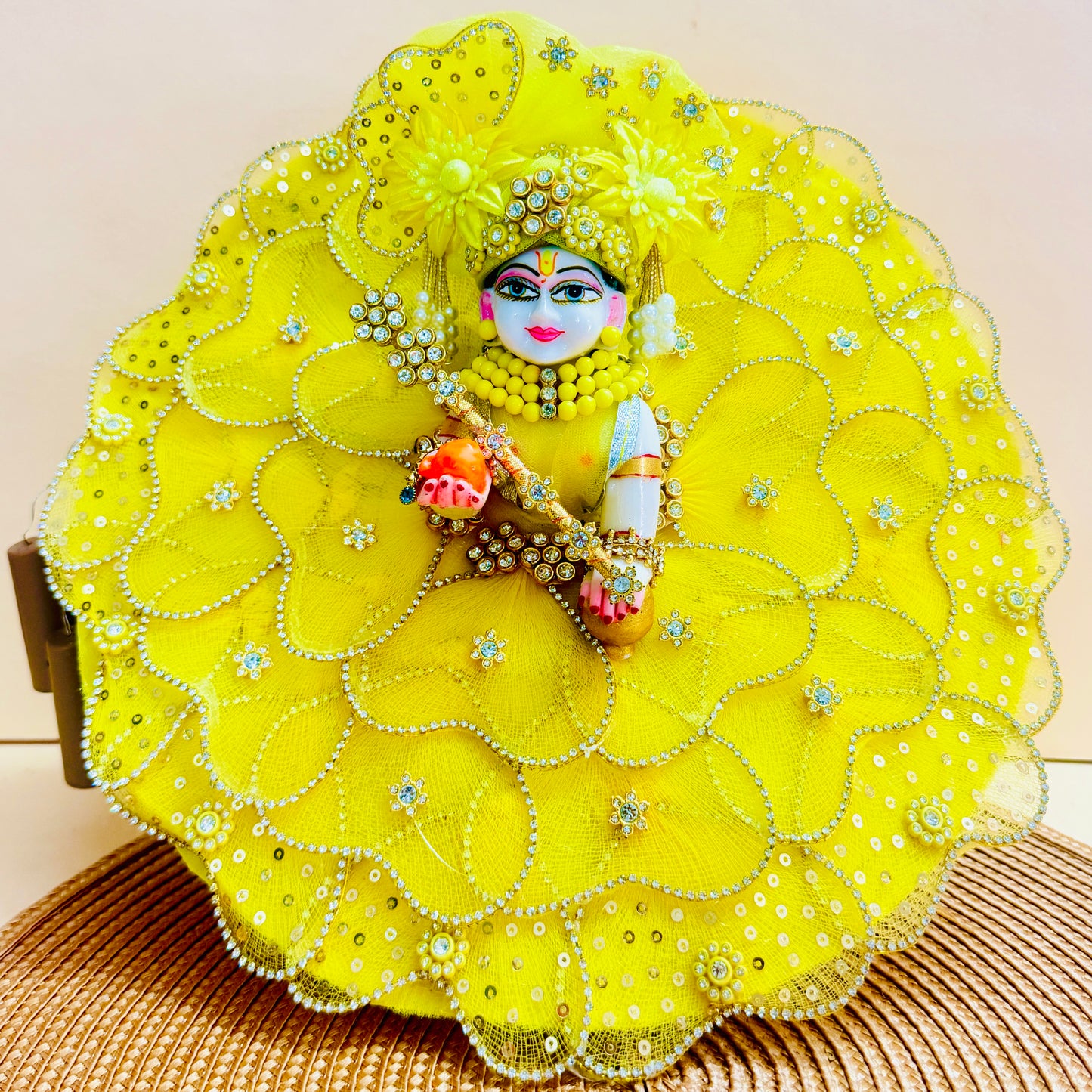 LED Light Blue Heart Petal Laddu Gopal Dress with Mukut & Surprise Gift