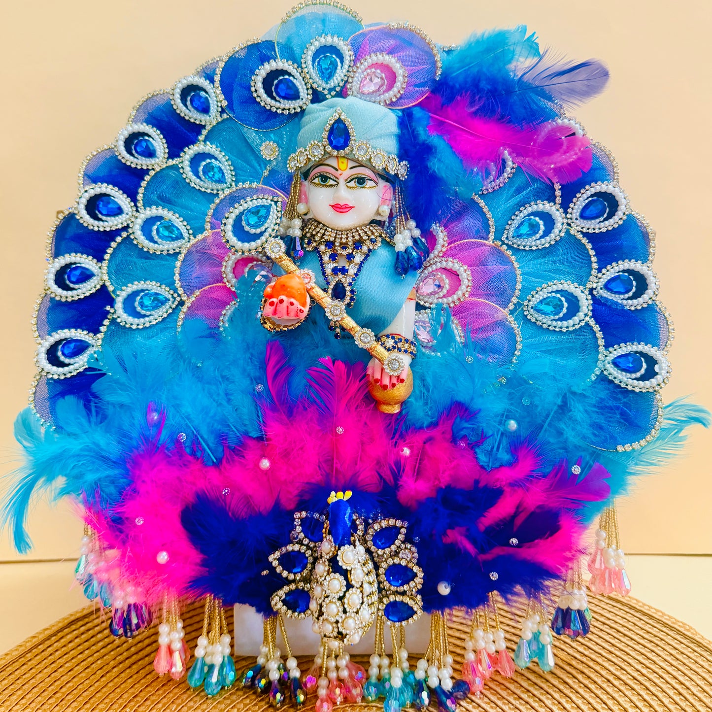3D Peacock LED Light Laddu Gopal Dress with Mukut, Bansuri & Surprise Gift