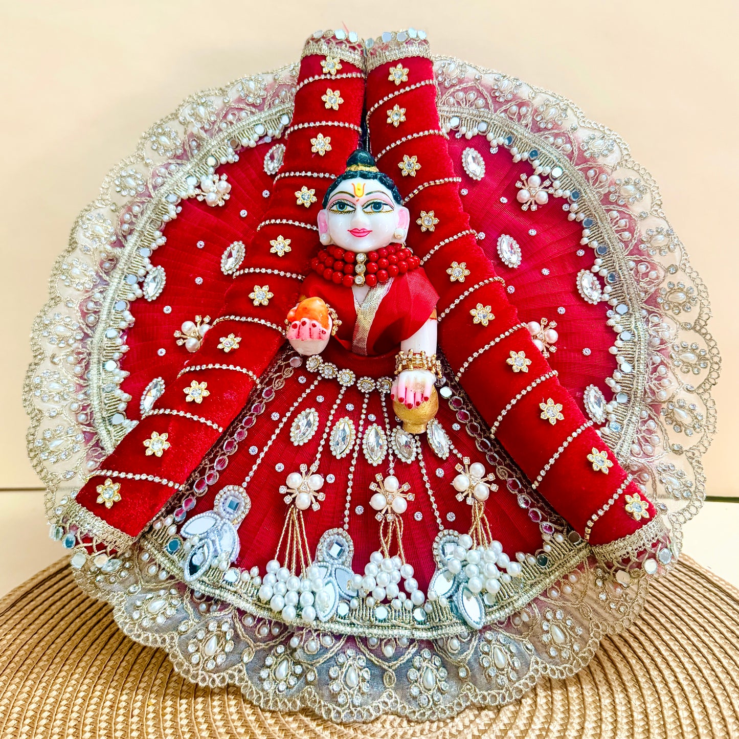 Royal Red Thakur Ji Dress with Mukut, Bansuri & Surprise Gift