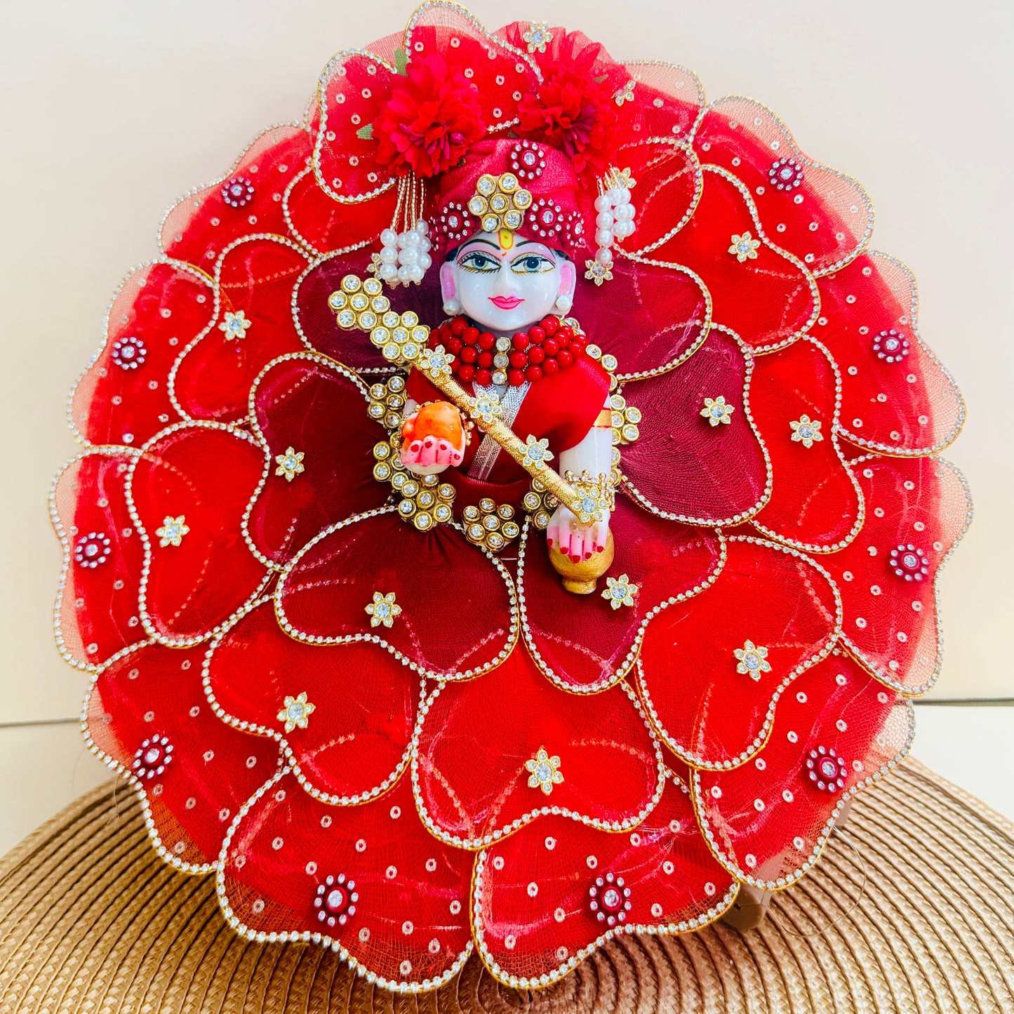 LED Light Blue Heart Petal Laddu Gopal Dress with Mukut & Surprise Gift