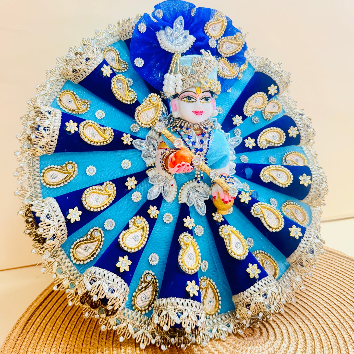Red Bandhani Laddu Gopal Cone Dress with Mukut & Surprise Gift
