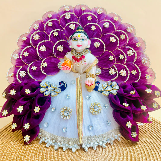 Designer Bal Gopal Purple Floral Poshak with with Mukut, Bansuri and a Surprise Gift