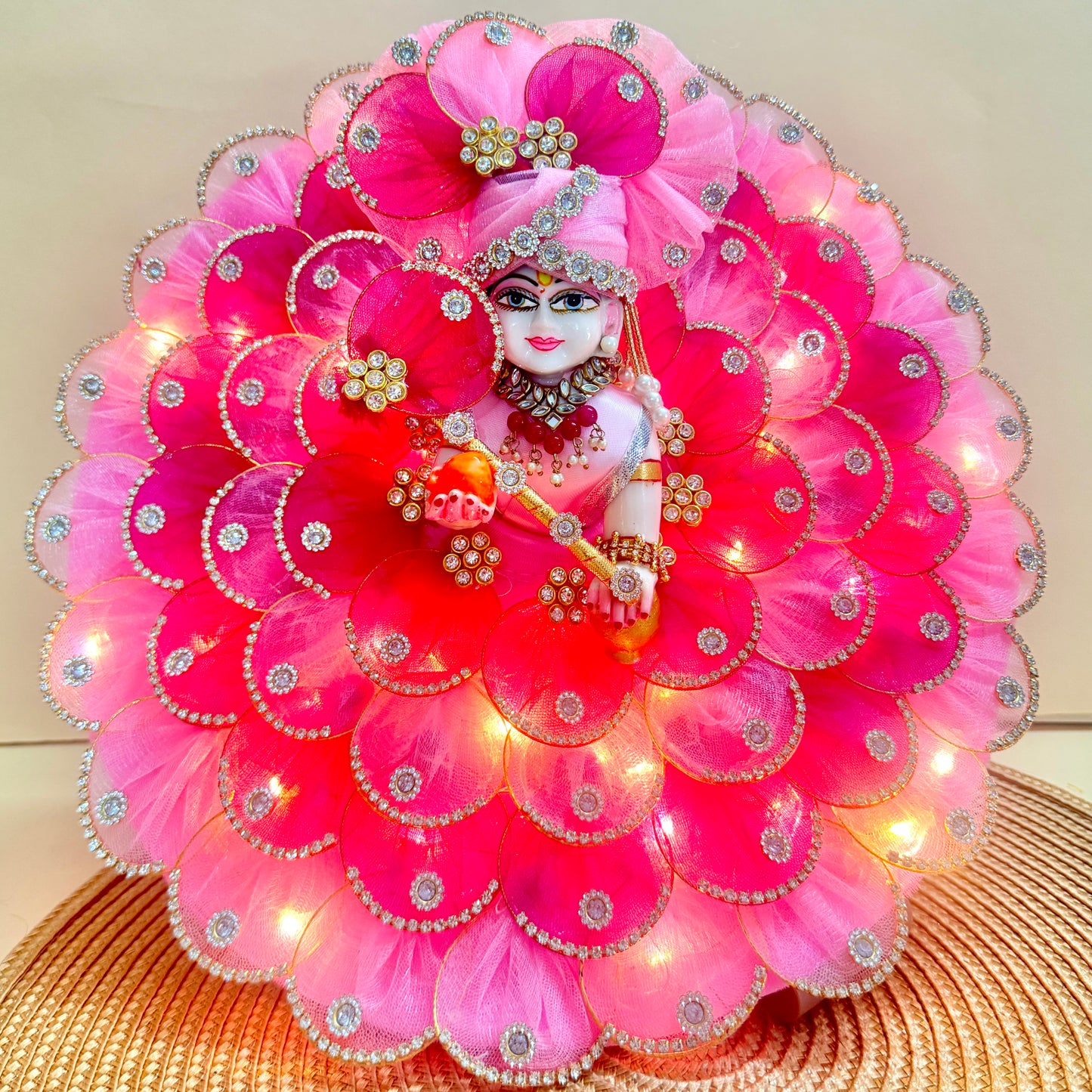 Two-in-One LED Light Laddu Gopal Dress with Mukut, Bansuri & Surprise Gift