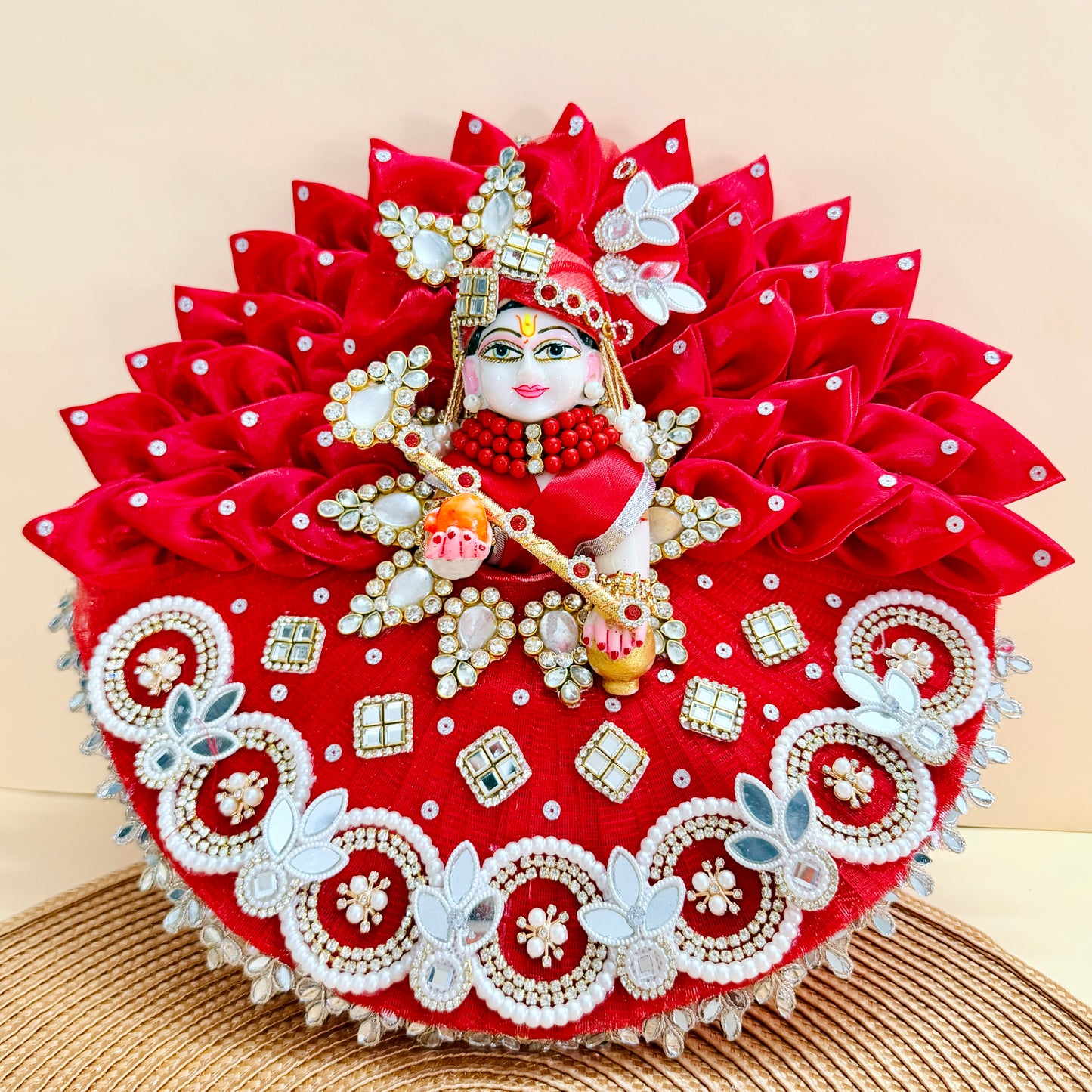 Two in One Ring Laddu Gopal Dress with Mukut, Bansuri & Surprise Gift