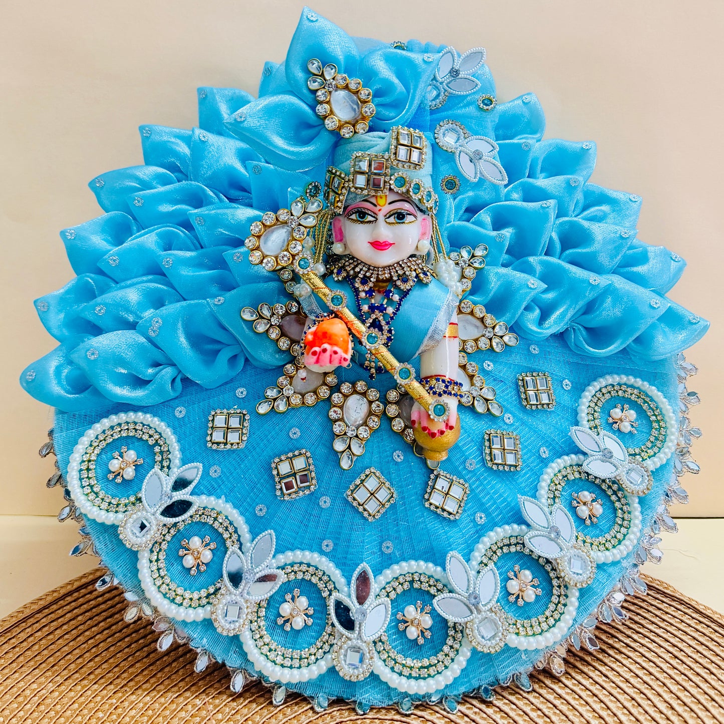 Two in One Ring Laddu Gopal Dress with Mukut, Bansuri & Surprise Gift