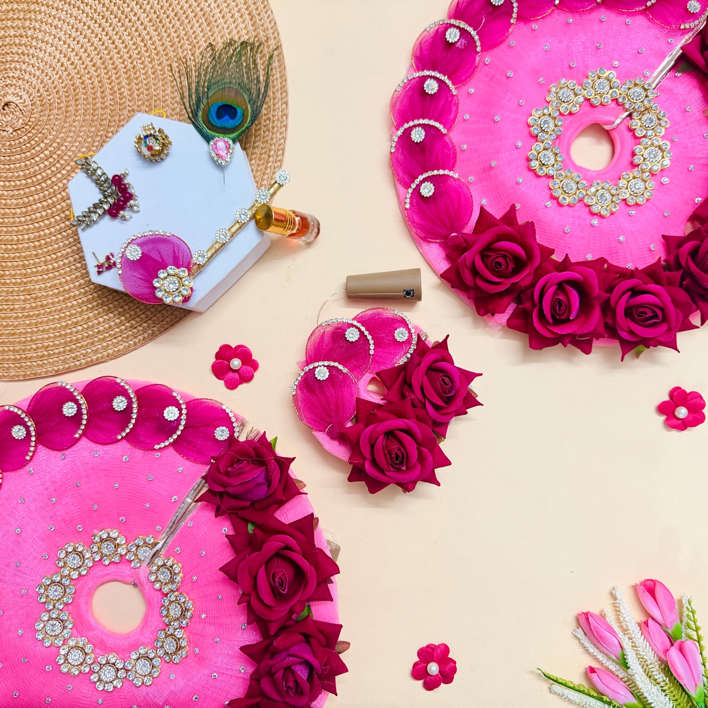 LED Light Rose Gopal Dress with Mukut, Bansuri and Surprise Gift