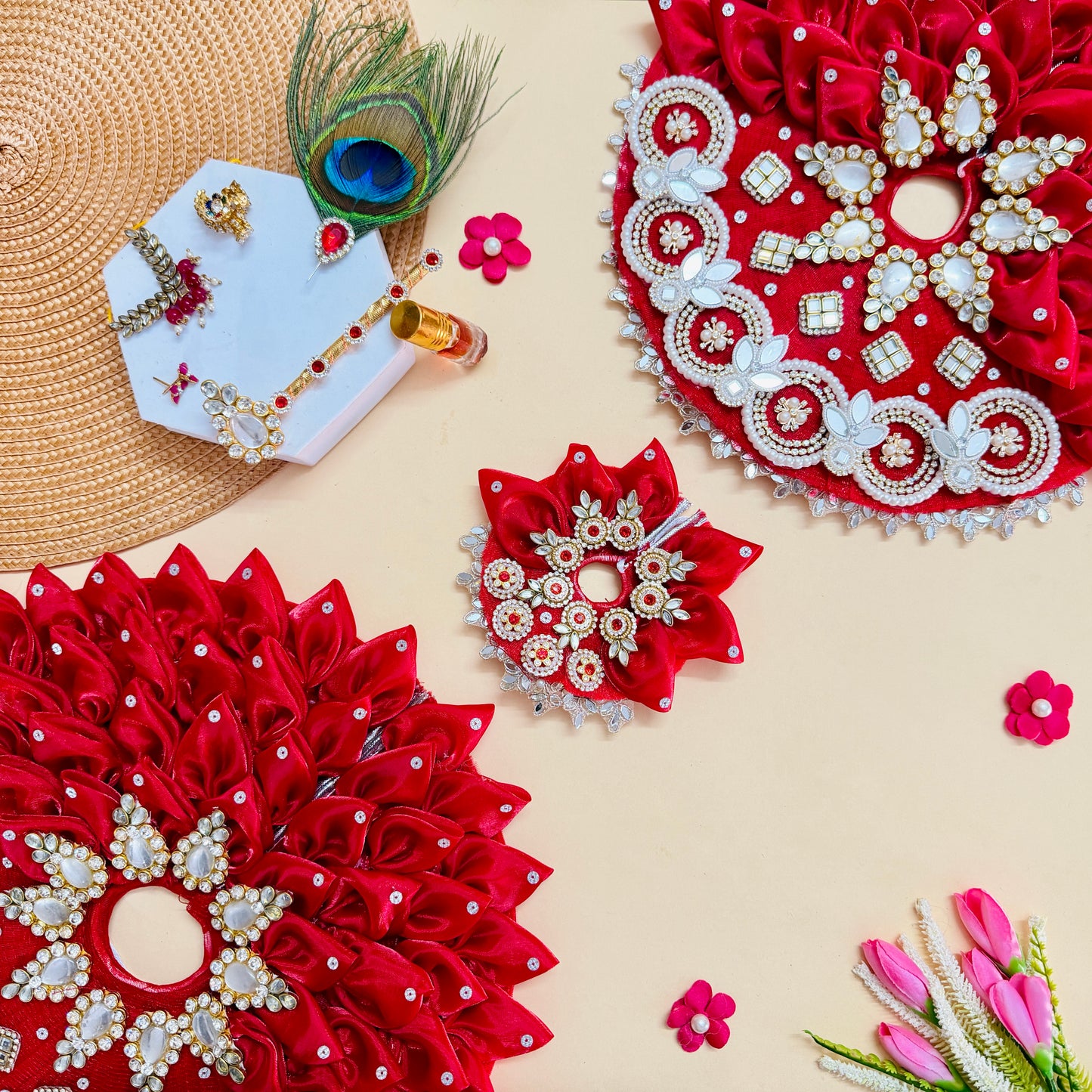 Two in One Ring Laddu Gopal Dress with Mukut, Bansuri & Surprise Gift