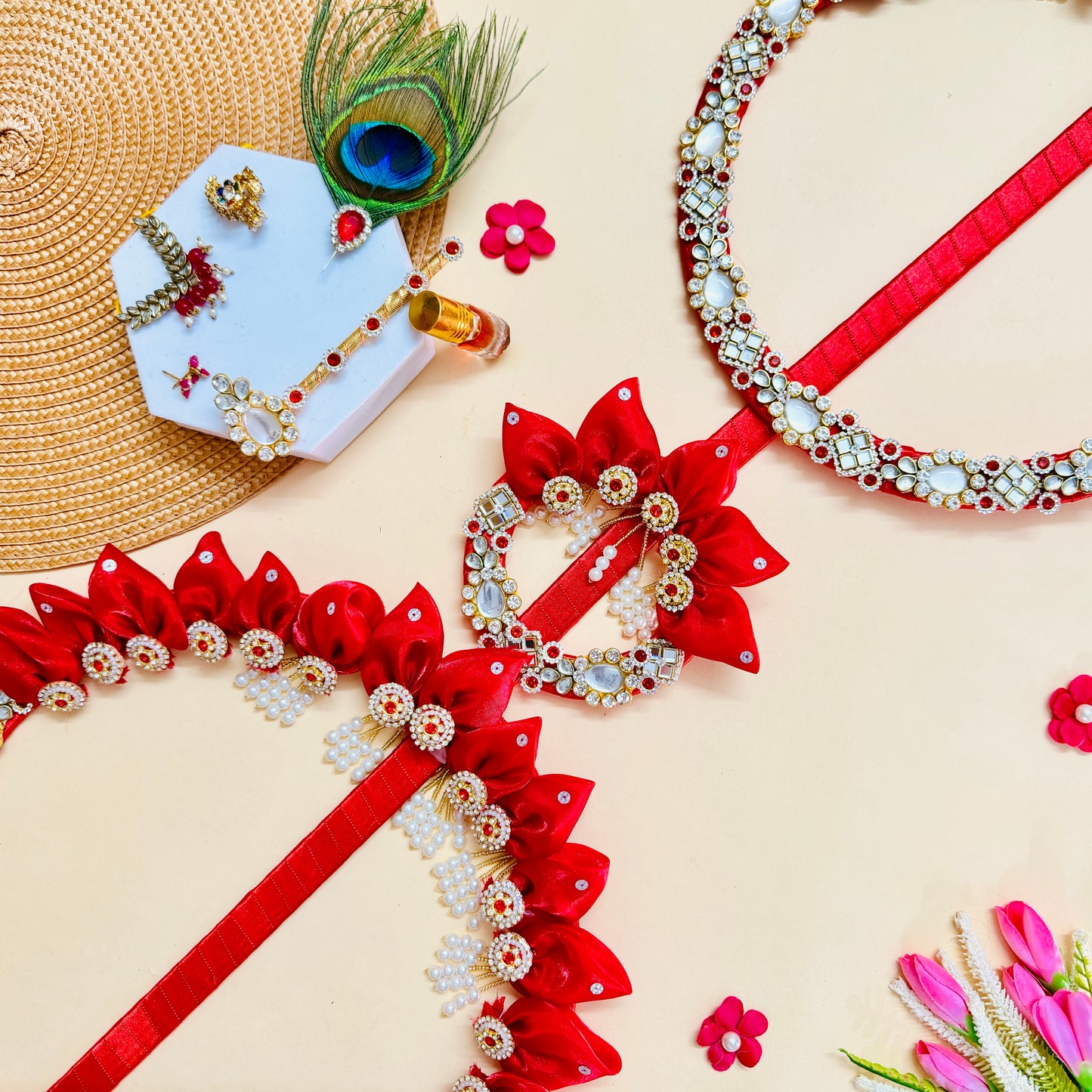 Two in One Ring Laddu Gopal Dress with Mukut, Bansuri & Surprise Gift