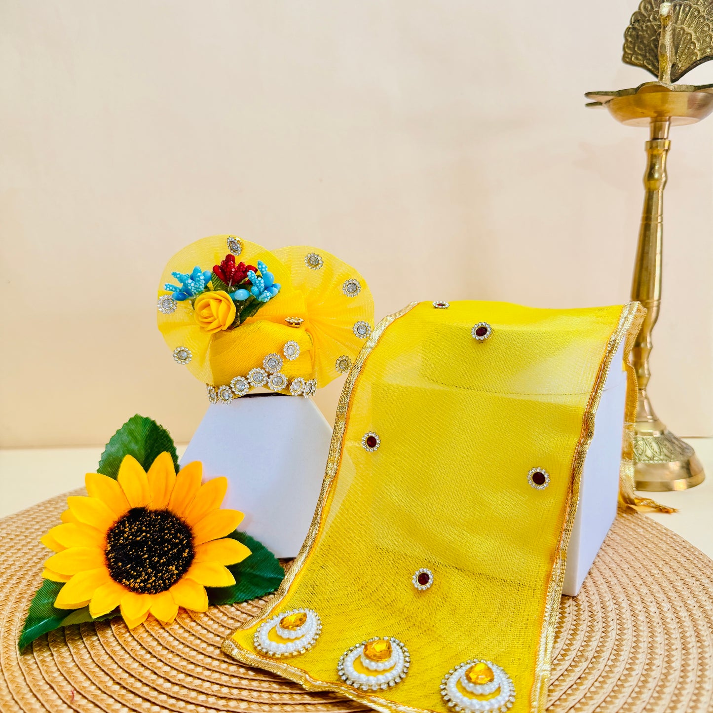 Kanhaji Pollen Flower Dress with Mukut, Bansuri and a Surprise Gift