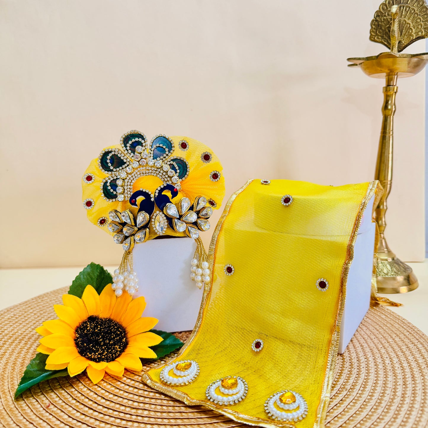 Two in One Radha Mala Laddu Gopal Dress with Pagdi, Bansuri and a Gift