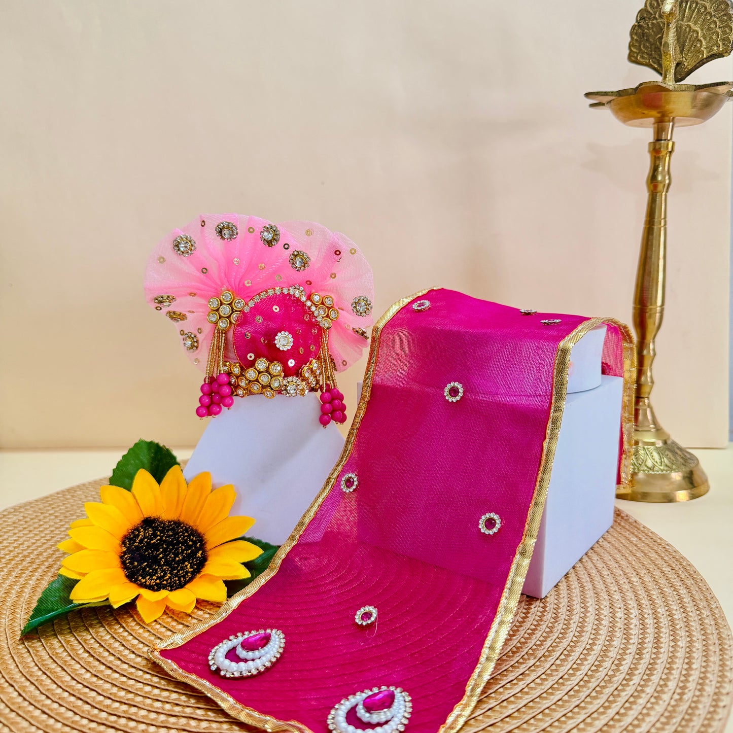 LED Light Kanha Designer Dress with Mukut, Bansuri & Surprise Gift
