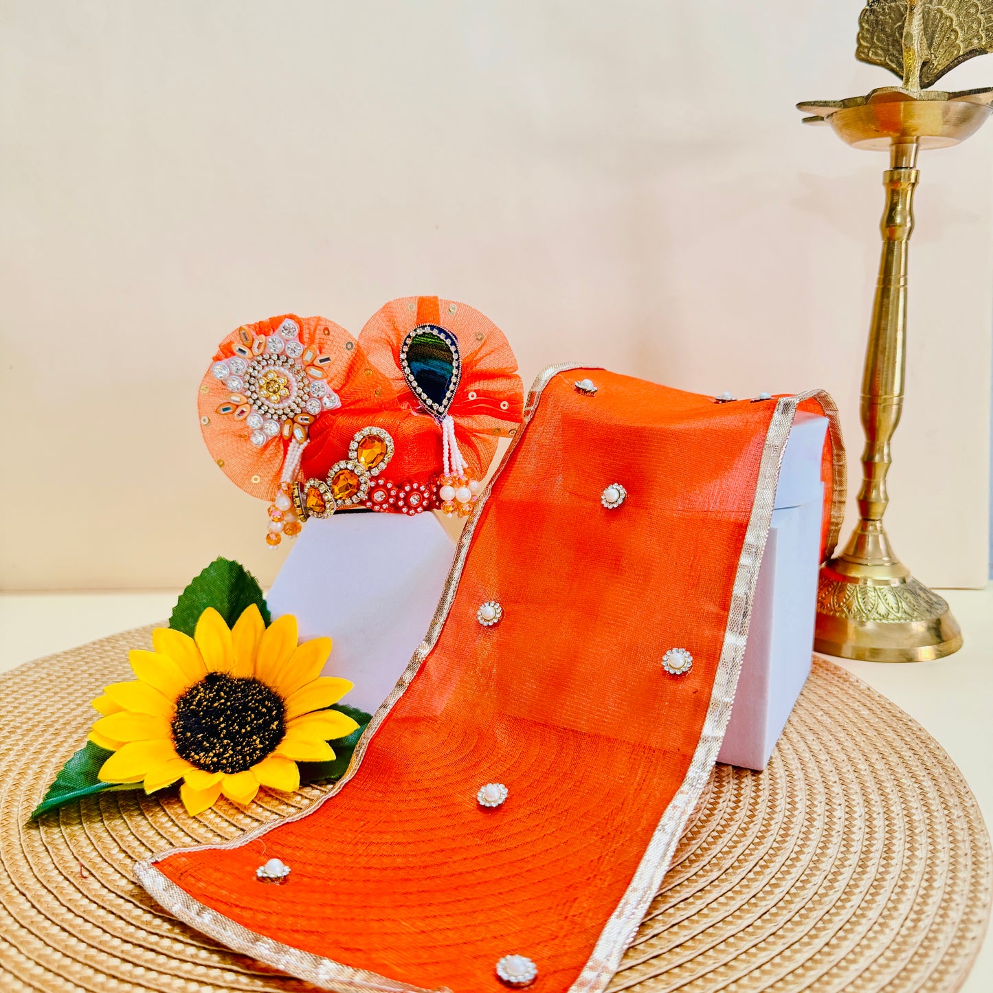 Designer Shrinath Laddu Gopal Peacock Dress with Mukut, Bansuri & Surprise Gift