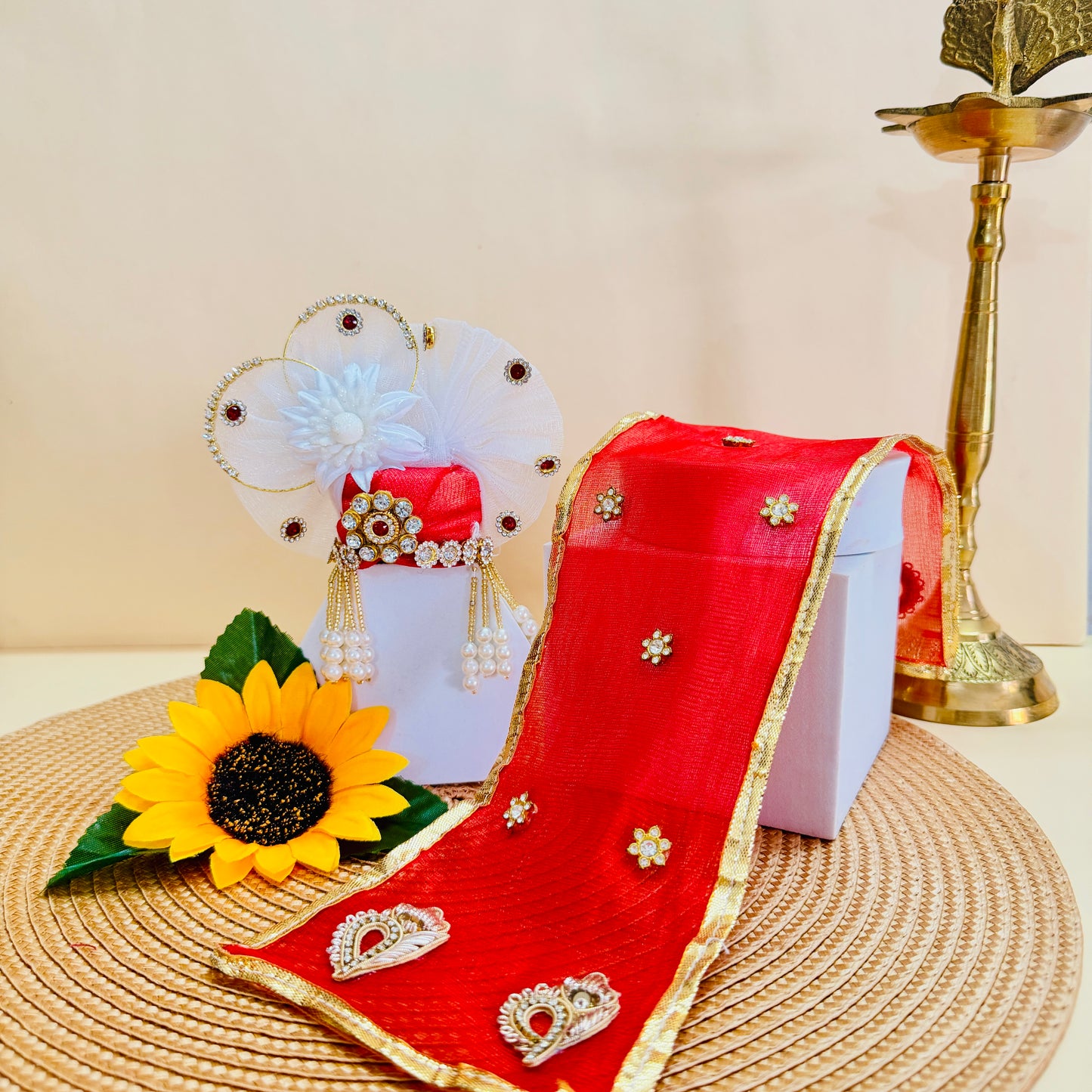 LED Light Red Rose Laddu Gopal Dress with Mukut & Surprise Gift