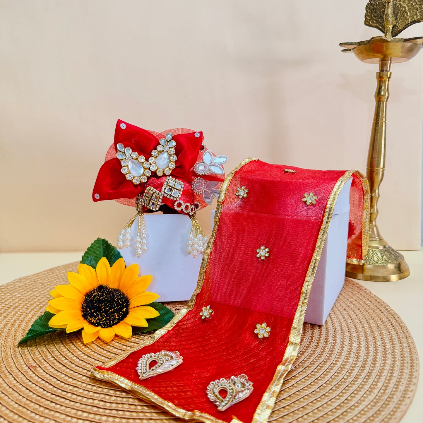 Two in One Ring Laddu Gopal Dress with Mukut, Bansuri & Surprise Gift