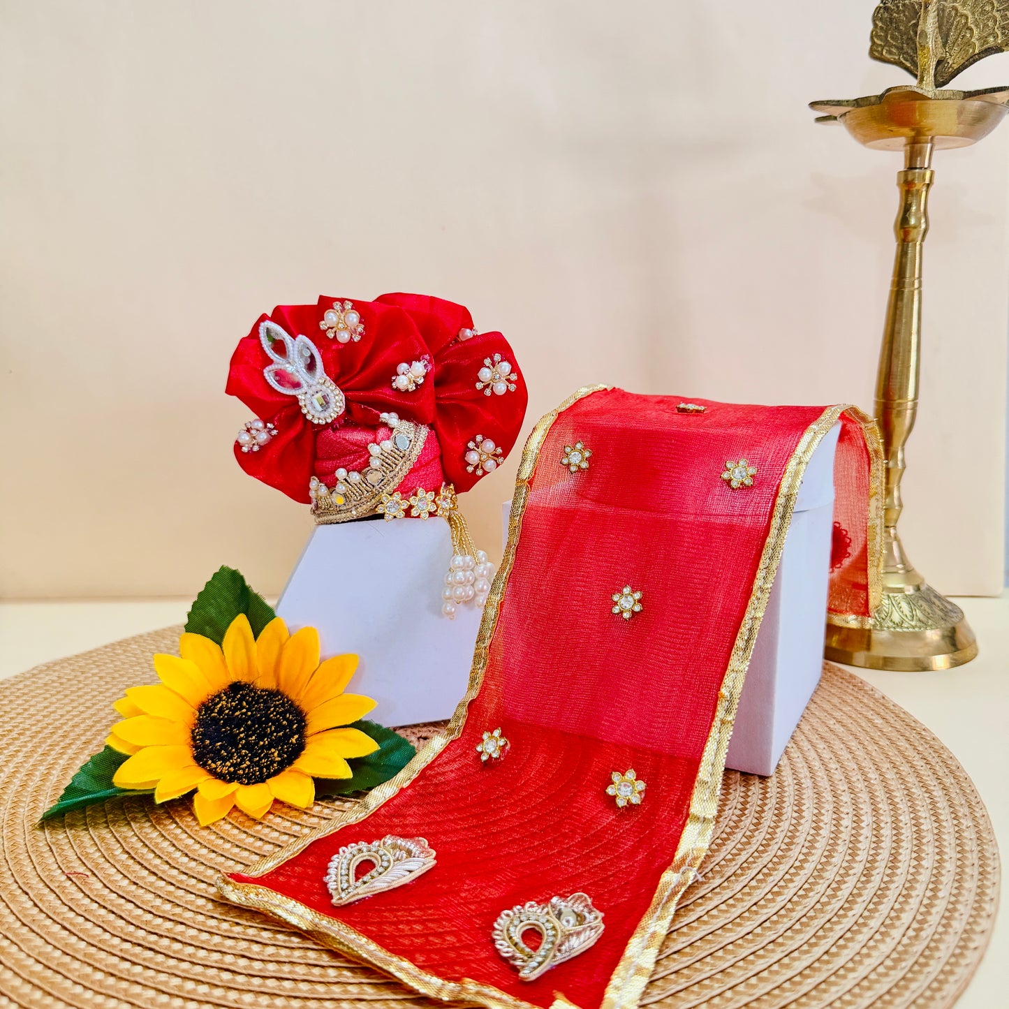 Royal Red Thakur Ji Dress with Mukut, Bansuri & Surprise Gift