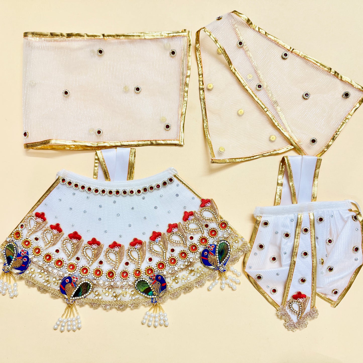 Designer White Radha Krishna Dress | Jugal Jodi Poshak