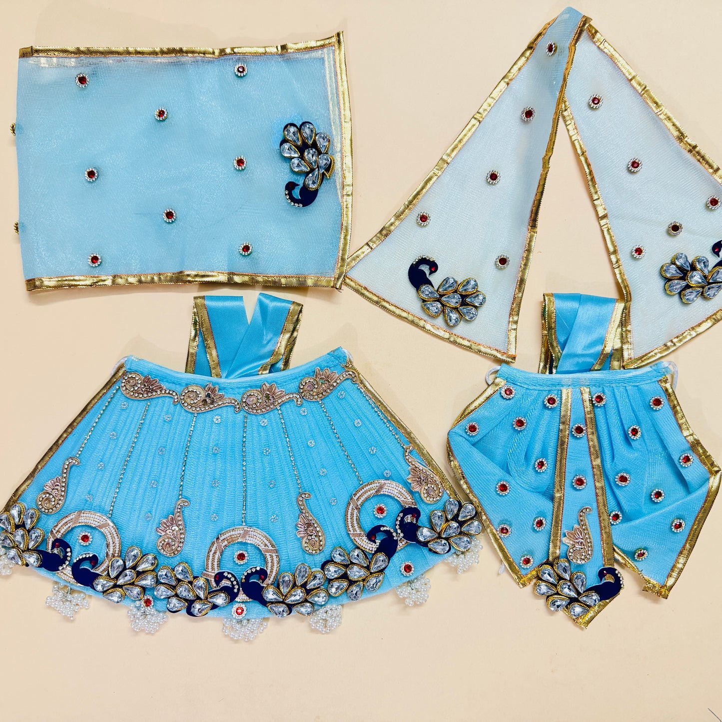 Designer Peacock Theme Radha Rani Lehenga & Krishna Dhoti Dress
