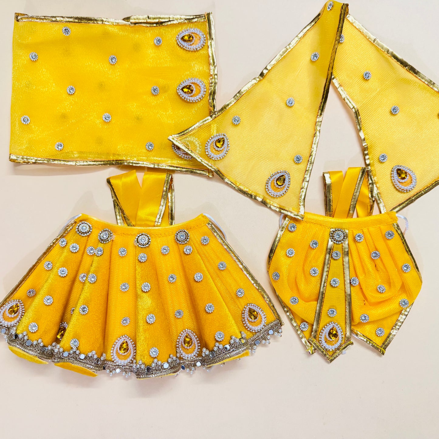Yellow 3D Cone Radha Krishna Dress