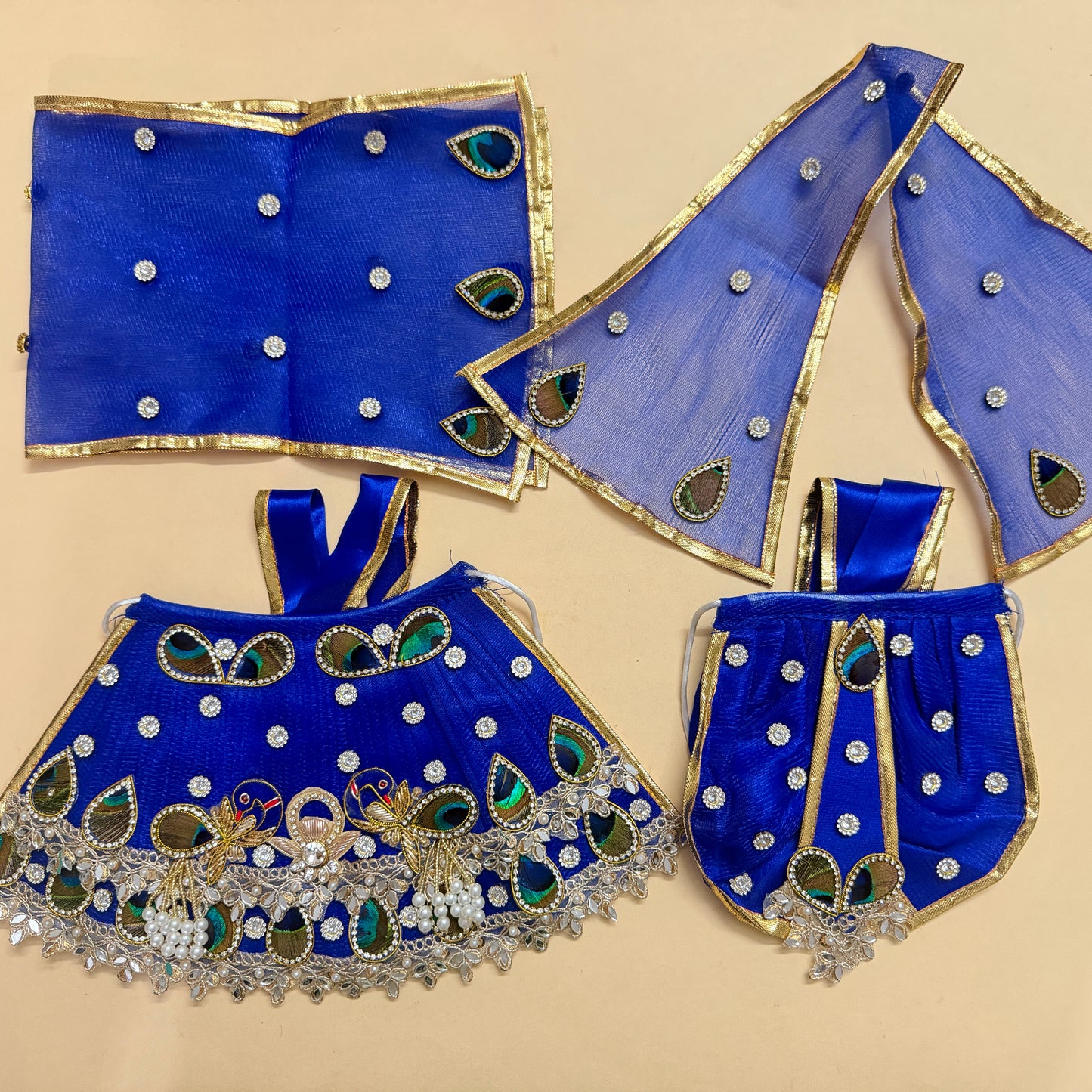 Royal Blue Radha Krishna Peacock Theme Poshak