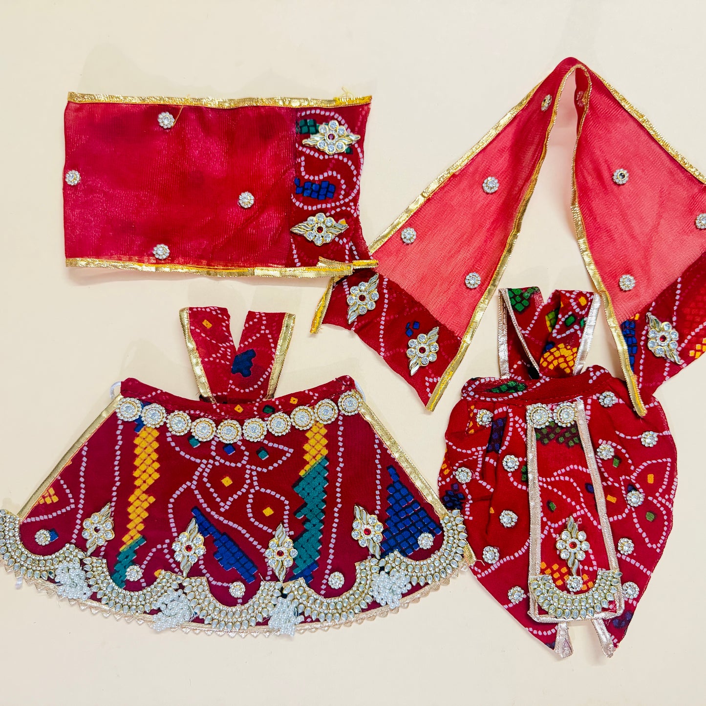 Traditional Bandhani Radha Krishna Poshak