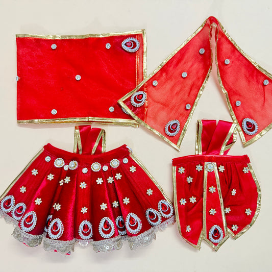 Red 3D Cone Radha Krishna Dress