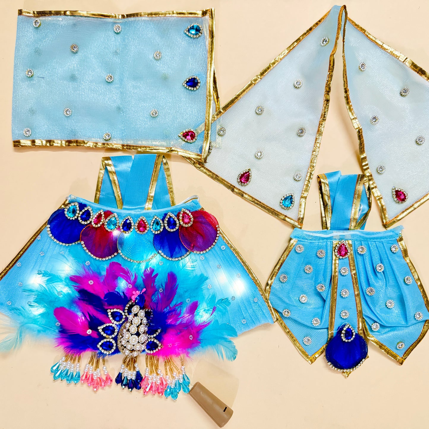 LED Light Radha Krishna 3D Peacock Dress