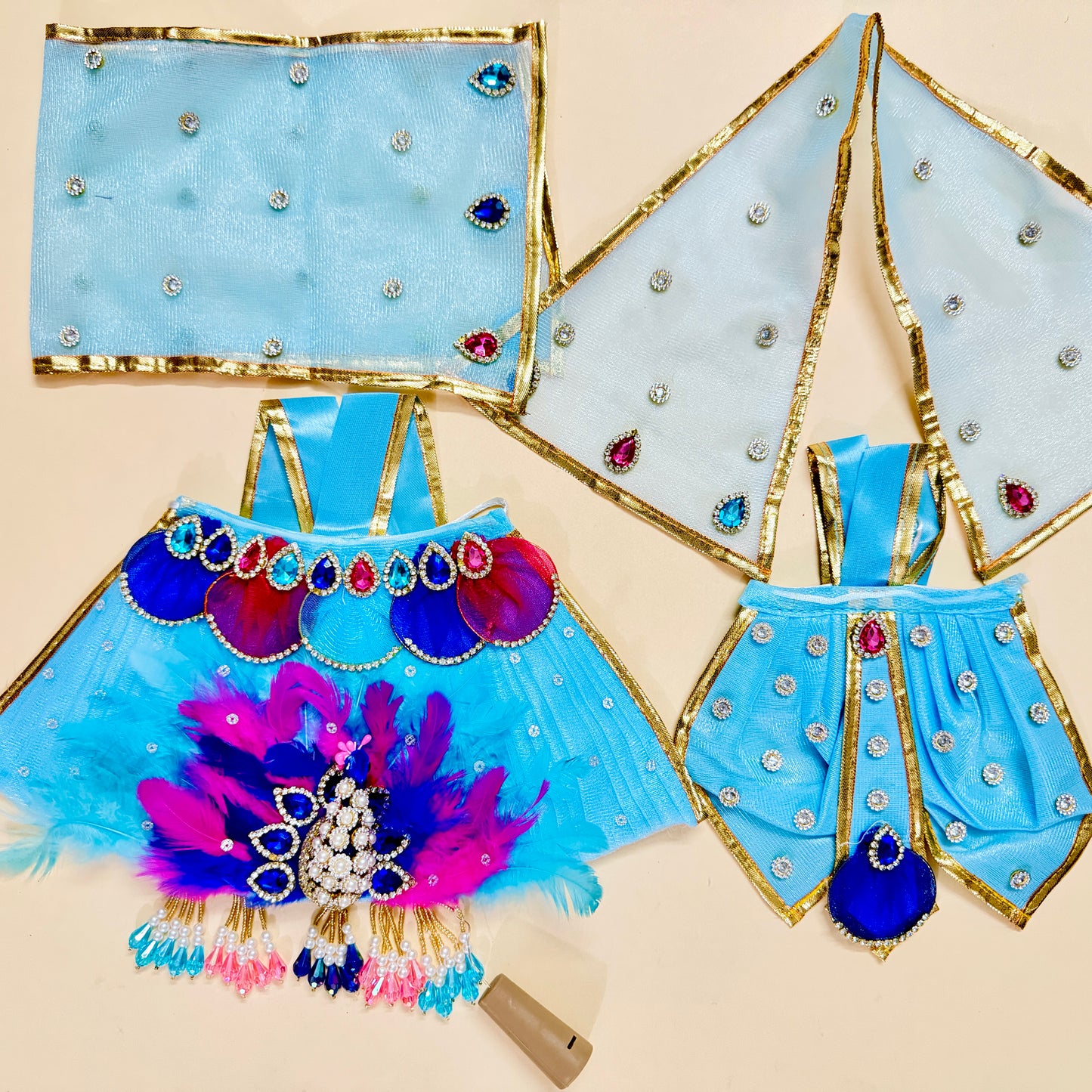 LED Light Radha Krishna 3D Peacock Dress