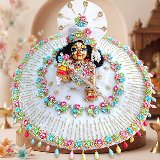 Serene White Diamond Kanhaji Poshak with Mukut, Bansuri and a Surprise Gift