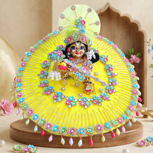 Elegant Lemon Yellow Gopal Ji Outfit with Mukut, Bansuri and a Surprise Gift