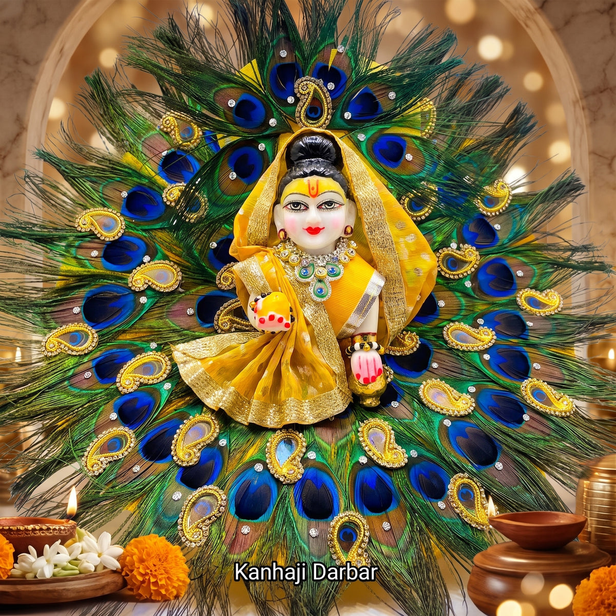 Peacock Feather Special Radha Rani Poshak with Chunri, Bansuri and a Surprise Gift