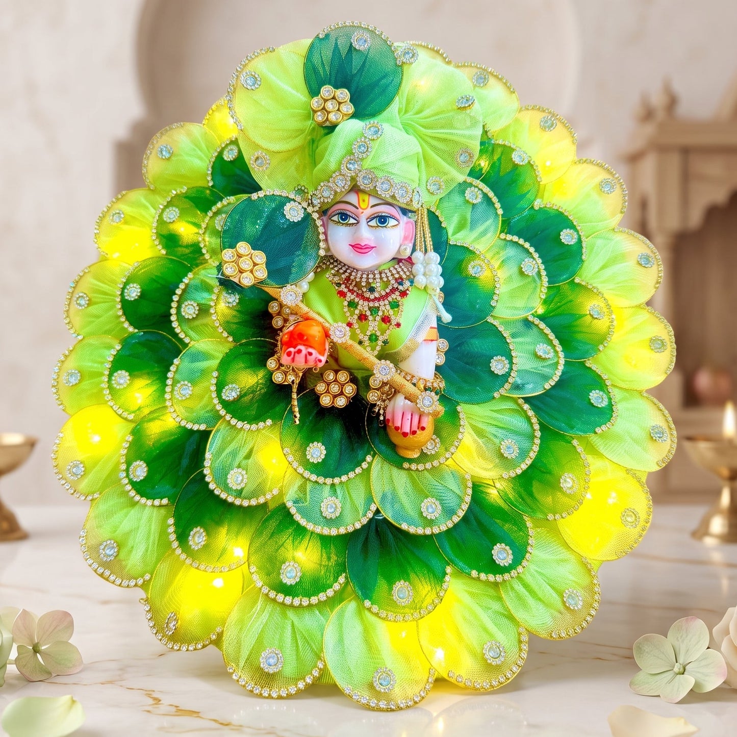 Two-in-One LED Light Krishna Dress with Mukut, Bansuri & Surprise Gift