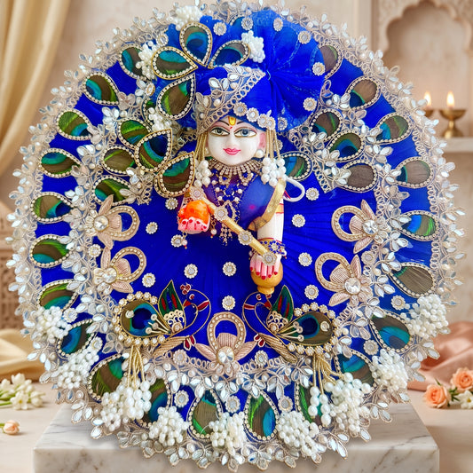 Royal Blue Peacock Feather Bal Gopal Poshak with Mukut, Bansuri & Surprise Gift