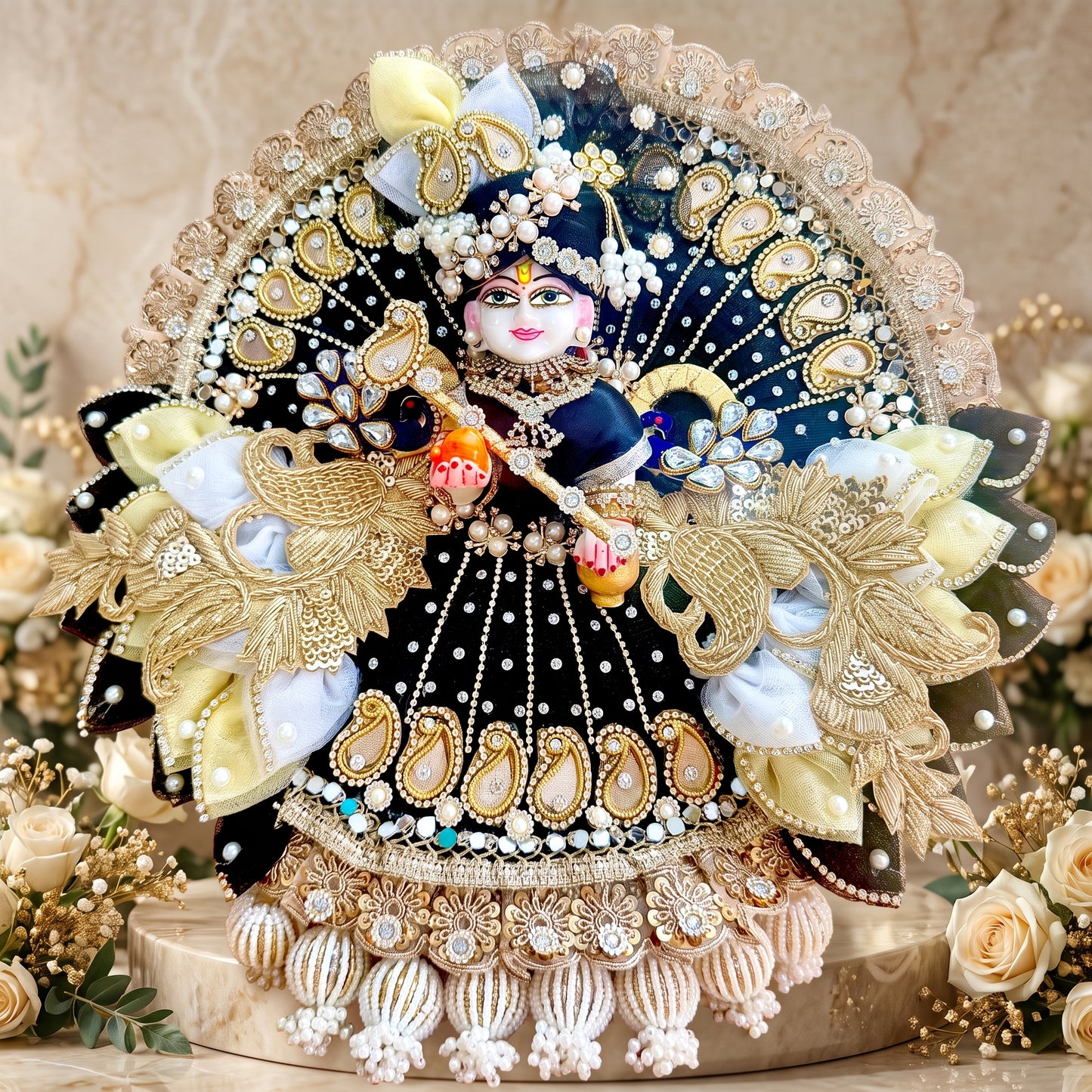 Designer Black Bal Gopal Poshak with Mukut, Bansuri & Surprise Gift