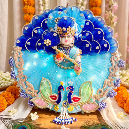 LED Light Laddu Gopal Designer Dress with Mukut, Bansuri & Surprise Gift