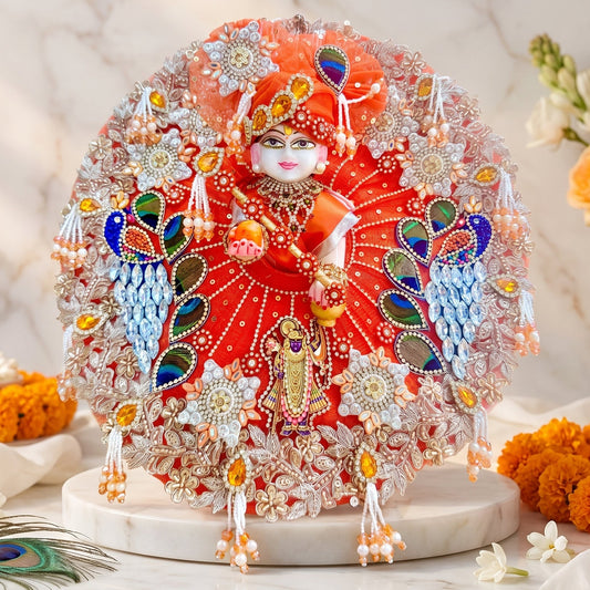 Designer Shrinath Laddu Gopal Peacock Dress with Mukut, Bansuri & Surprise Gift
