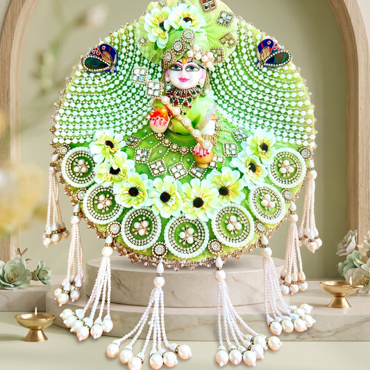 Pearl Floral Laddu Gopal Dress with Heavy Latkan with Mukut, Bansuri and a Gift