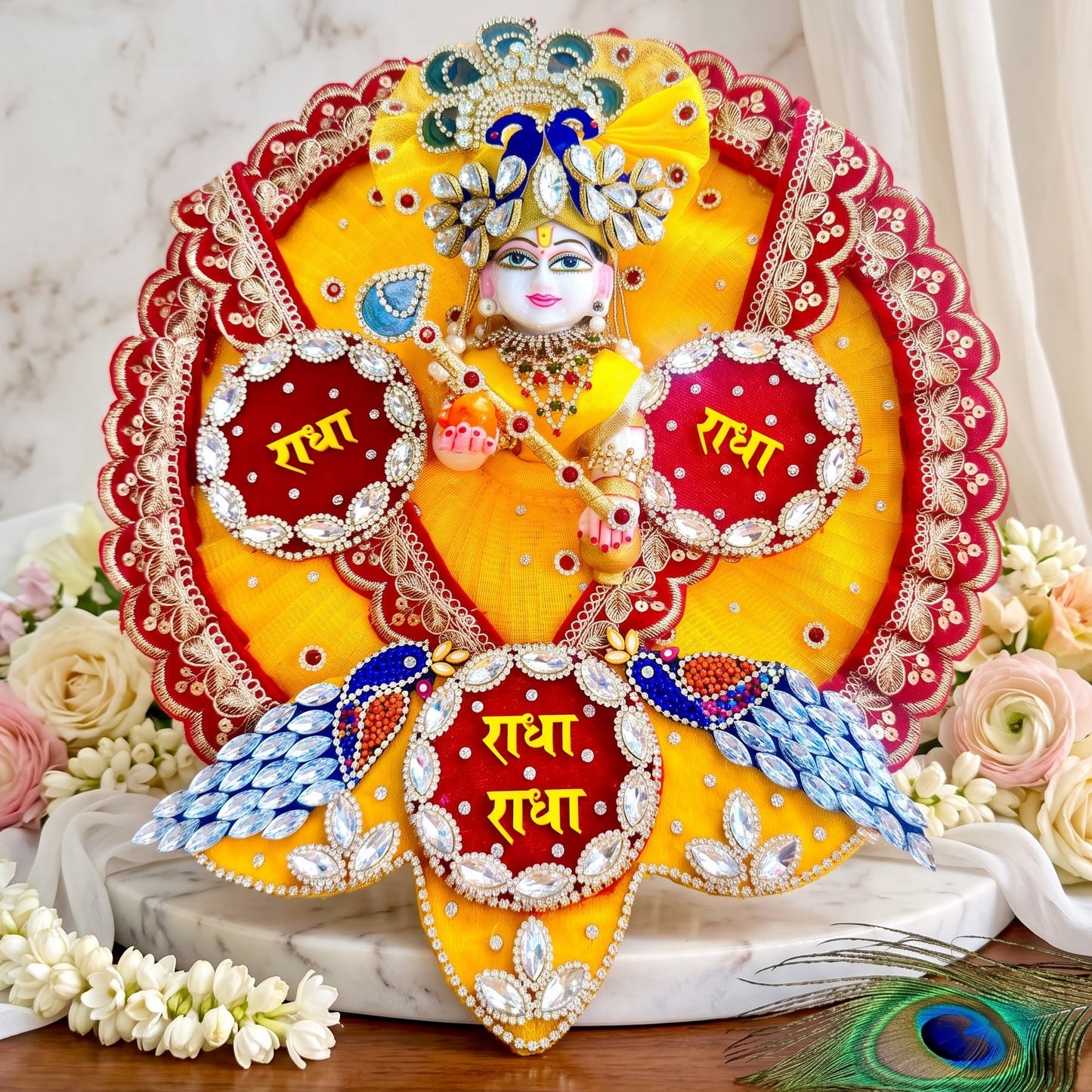 Two in One Radha Mala Laddu Gopal Dress with Pagdi, Bansuri and a Gift