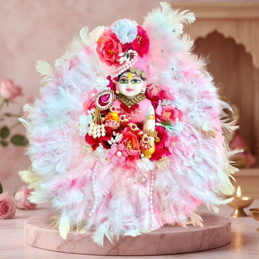 Soft Feather White & Baby Pink Krishna Dress with Pagdi, Bansuri and a Surprise Gift