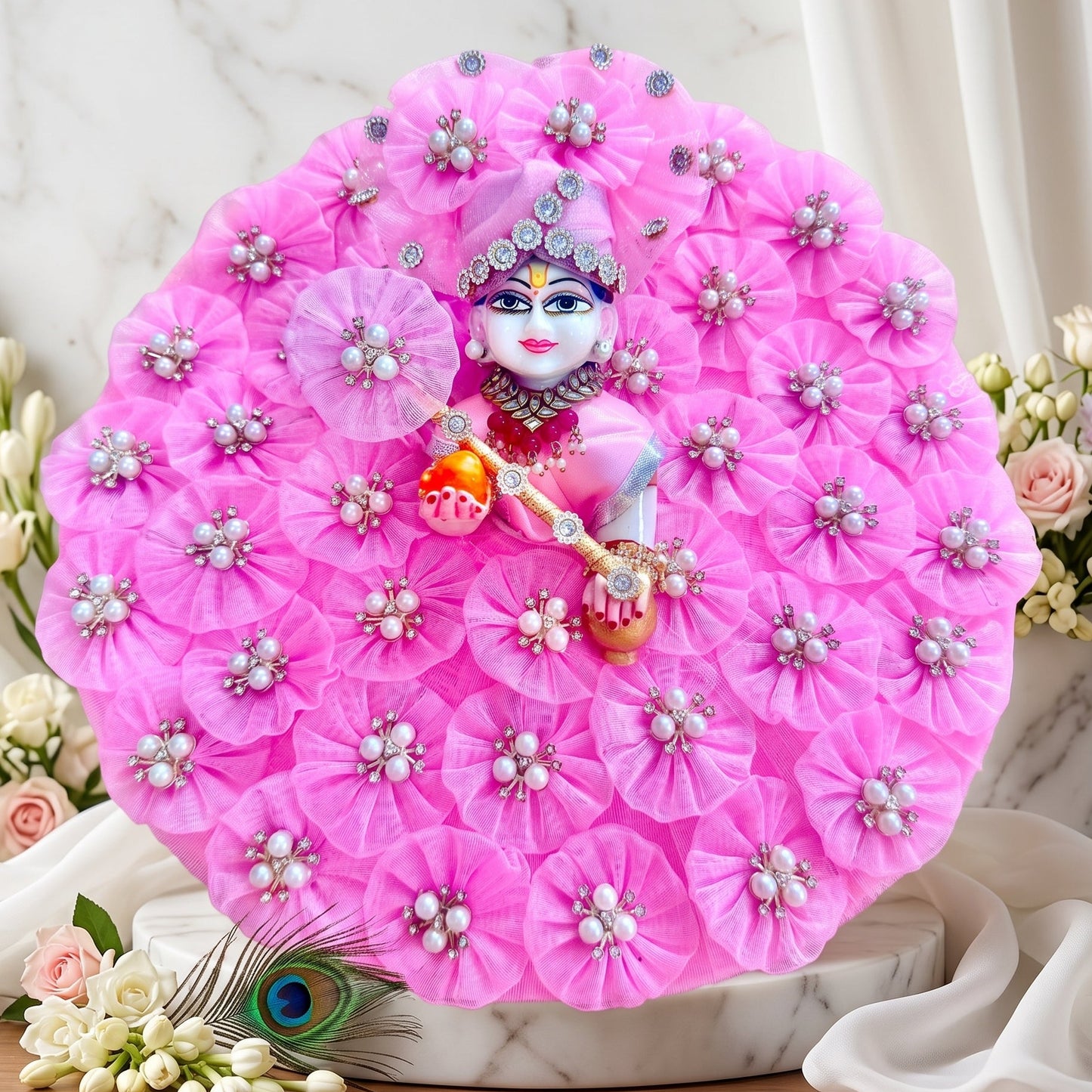 Laddu Gopal Flower Dress with Mukut, Bansuri and a Surprise Gift