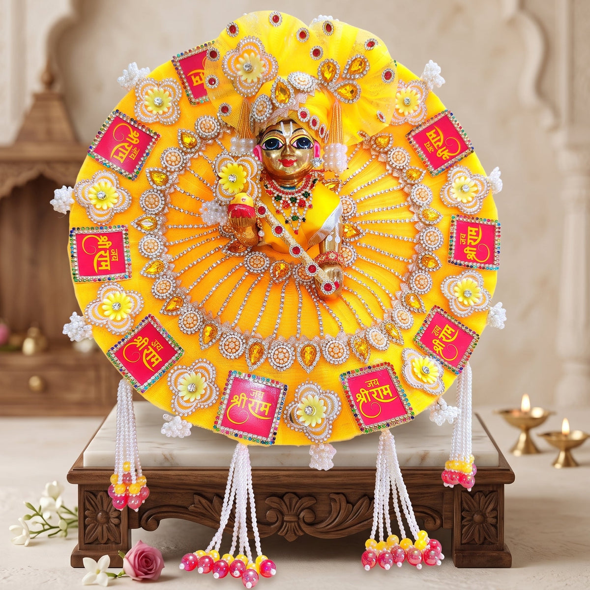 "Jai Shree Ram" Laddu Gopal Dress with Mukut, Bansuri and a Surprise Gift