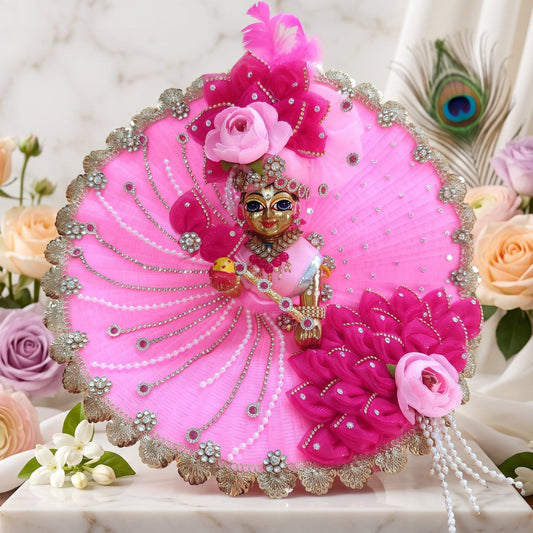 Divine Light Pink & Pink Kanha Ji Poshak with Mukut, Bansuri and a Surprise Gift