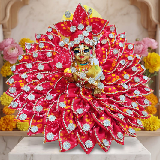 Traditional Bandhej Print Kanha Ji Dress with with Mukut, Bansuri and a Surprise Gift