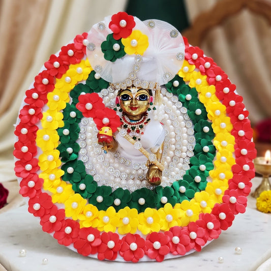 Laddu Gopal Multi Flower Dress with Mukut, Bansuri and a Surprise Gift