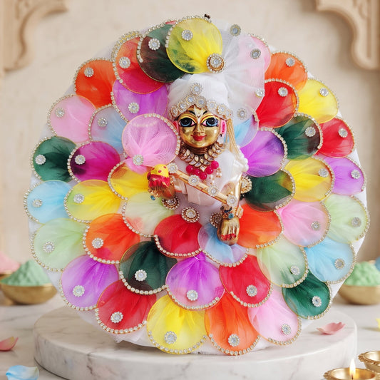 Laddu Gopal Multi Color Petals Dress with Mukut, Bansuri and a Surprise Gift